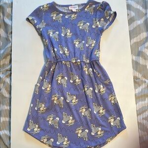 Blue Puff Sleeve Casual Sundress with Crew Neck